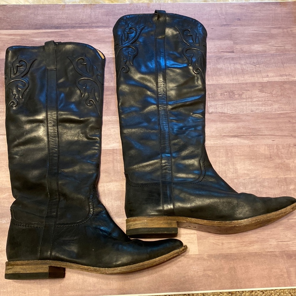Lucchese black cowgirl tall knee boots